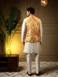 2DESIGNER SLUB SILK PLAIN MEN’S KURTA PAYJAMA WITH 3D WEAVING WORK KOTI PARTY WEAR WHOLESALE PRICE ETHNIC GARMENT (22)