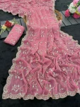 DESIGNER STAR GEORGETTE EMBROIDERY SEQUENCE WORK SAREE WITH UNSTITCHED BLOUSE BABY PINK