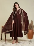 DESIGNER VICHITRA SILK EMBROIDERY WORK TOP BOTTOM WITH DUPATTA BROWN