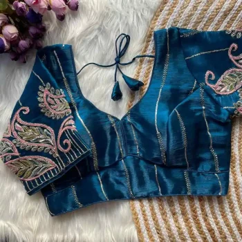 DESIGNER ZC MULTI SEQUENCE WORK STITCHED BLOUSE TEAL