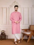 FANCY COTTON EMBROIDERY WORK MEN'S KURTA PAYJAMA BABY PINK