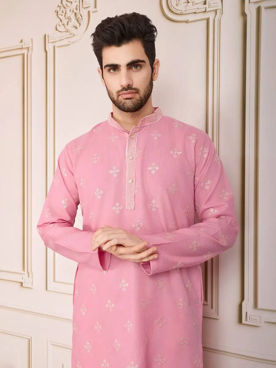 2FANCY COTTON EMBROIDERY WORK MEN'S KURTA PAYJAMA FESTIVE WEAR WHOLESALE PRICE ETHNIC GARMENT (16)