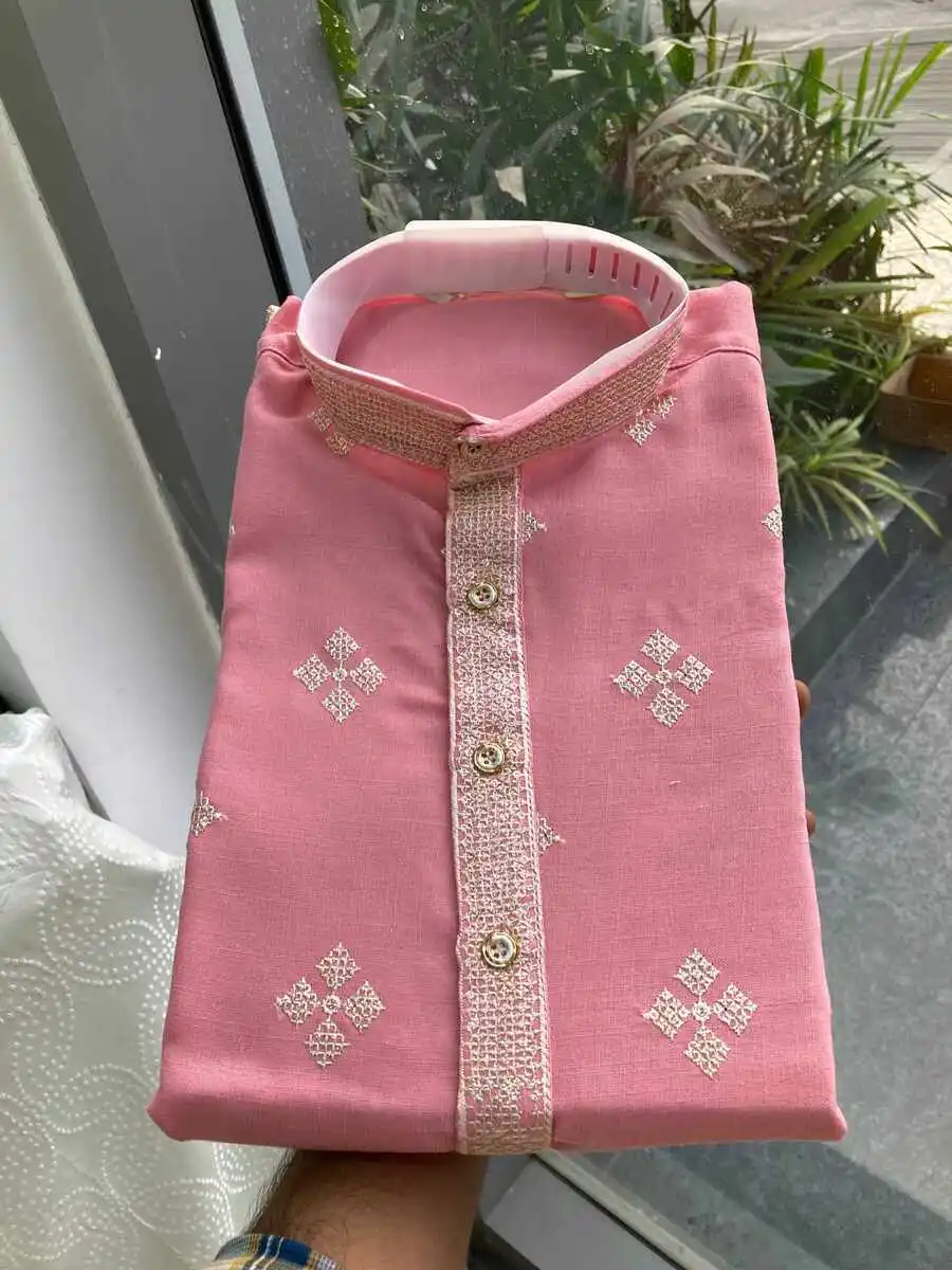 2FANCY COTTON EMBROIDERY WORK MEN'S KURTA PAYJAMA FESTIVE WEAR WHOLESALE PRICE ETHNIC GARMENT (17)