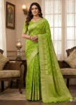 FANCY DOLA SILK ZARI & MEENAKARI WOVEN PALLU WITH BORDER WORK SAREE WITH UNSTITCHED BLOUSE GREEN