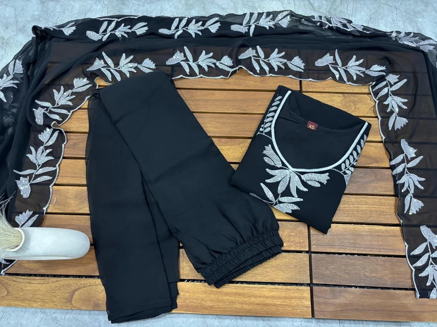 2FANCY GEORGETTE SEQUENCE EMBROIDERY WORK TOP SHARARA WITH DUPATTA FESTIVE WEAR WHOLESALE PRICE EHNIC GARMENT (1)