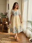 FANCY MUL COTTON EMBROIDERY WORK ONE PIECE DRESS OFF WHITE AND SKY