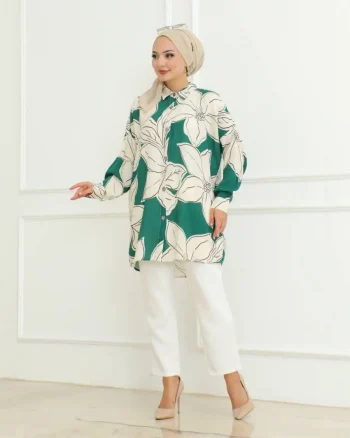 FANCY RAYON DIGITAL PRINT WORK TOP PENT WITH CAP GREEN