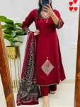 2FANCY RAYON SLUB APPLIQUE WORK TOP BOTTOM WITH DUPATTA FESTIVE WEAR WHOLESALE PRICE ETHNIC GARMENT (7)