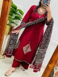 2FANCY RAYON SLUB APPLIQUE WORK TOP BOTTOM WITH DUPATTA FESTIVE WEAR WHOLESALE PRICE ETHNIC GARMENT (7)
