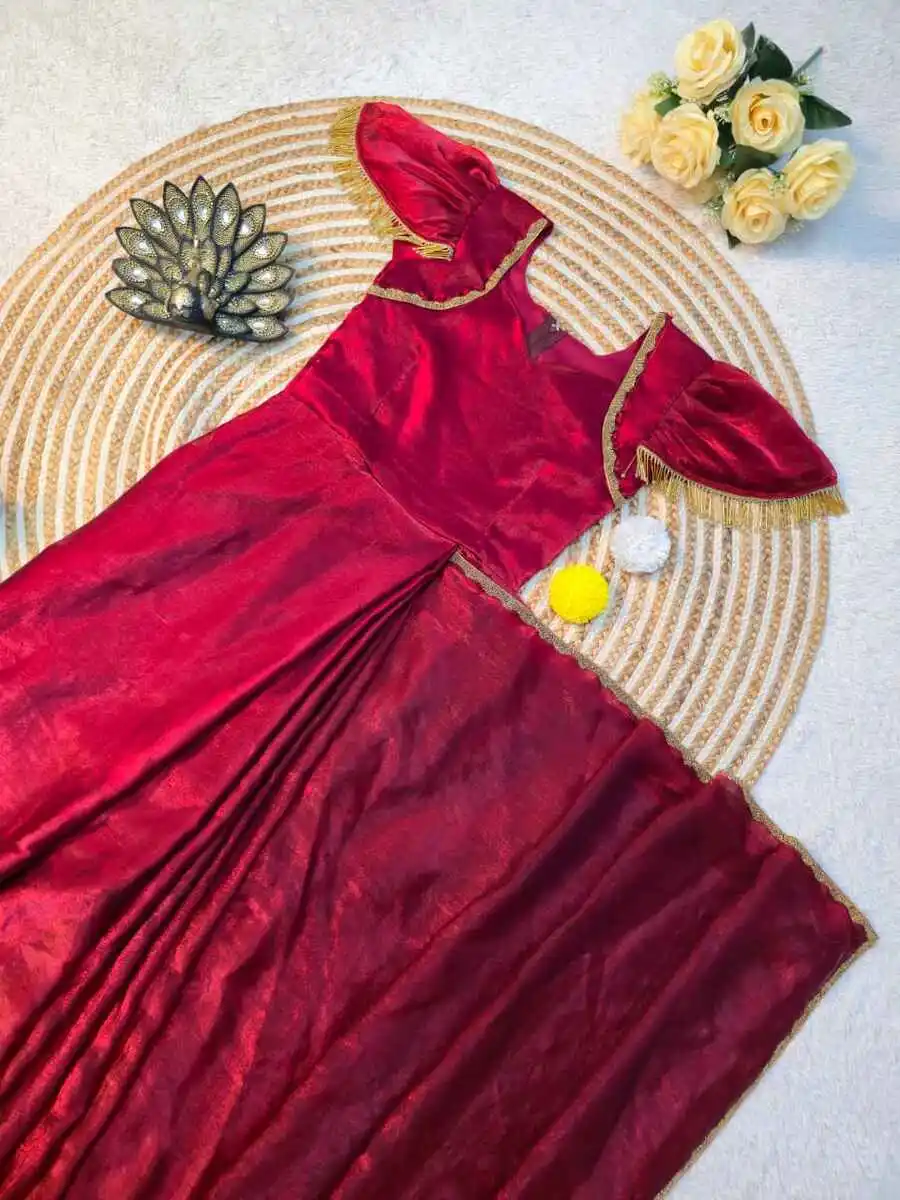 2FANCY SPACE SILK LACE BORDER WORK GOWN SAREE FESTIVE WEAR WHOLESALE PRICE ETHNIC GARMENT (10)