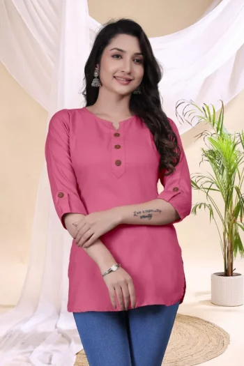 FANCY TESLA COTTON FRONT SIDE BUTTON WORK ONLY TOP PINK