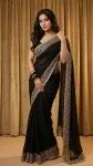 LATEST BLOOMING VICHITRA EMBROIDERY ZARI THREAD WORK SAREE WITH UNSTITCHED BLOUSE BLACK