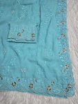 MODERN CRUNCHY EMBROIDERY SEQUENCE WORK SAREE WITH UNSTITCHED BLOUSE SKY