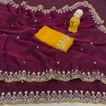 2MODERN FENDY SATIN EMBROIDERY SEQUENCE WORK BORDER WITH BUTTI WORK SAREE WITH STITCHED BLOUSE WEDDING WEAR WHOLESALE PRICE ETHNIC GARMENT (9)