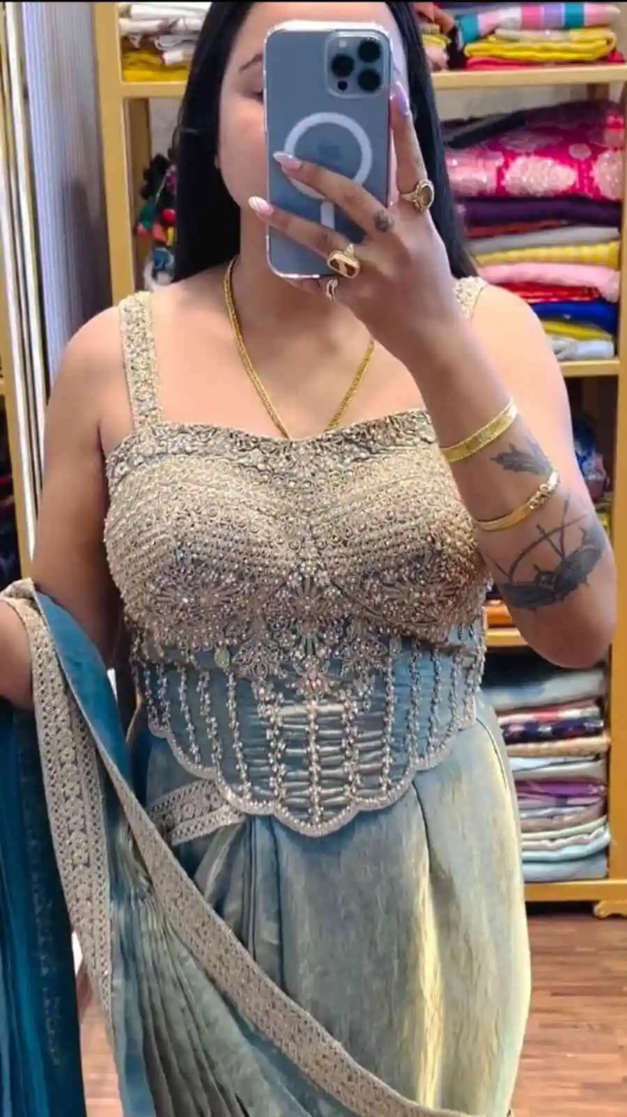 2MODERN FENDY SATIN EMBROIDERY SEQUENCE WORK READY TO WEAR SAREE WITH STITCHED BLOUSE PARTY WEAR WHOLESALE PRICE ETHNIC GARMENT (4)