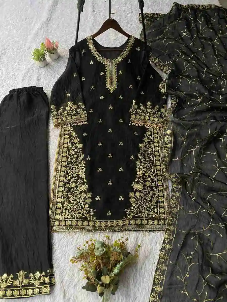 2MODERN GMY SILK SEQUENCE EMBROIDERY WORK TOP PALAZZO WITH DUPATTA FESTIVE WEAR WHOLESALE PRICE ETHNIC GARMENT (25)