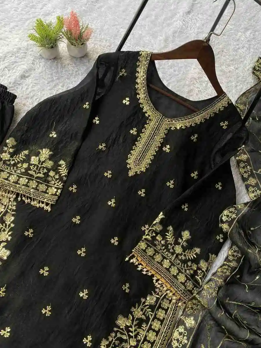 2MODERN GMY SILK SEQUENCE EMBROIDERY WORK TOP PALAZZO WITH DUPATTA FESTIVE WEAR WHOLESALE PRICE ETHNIC GARMENT (27)