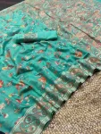 2MODERN KASHMIRI PASMINA THREAD WEAVING PURE ZARI WEAVING WORK SAREE WITH UNSTITCHED BLOUSE WEDDING WEAR WHOLESALE PRICE ETHNIC GARMENT (2)