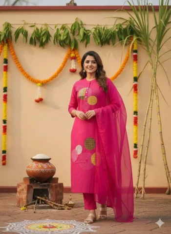 MOST PICKED COTTON BLEND EMBROIDERY WORK TOP BOTTOM WITH DUPATTA PINK