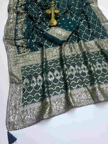 NEW ARRIVAL DOLA SILK ZARI & WEAVING WITH PIPING LACE BORDER WORK SAREE WITH UNSTITCHED BLOUSE GREEN