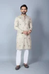 NEW ARRIVAL KHADI SILK THREAD WORK MEN'S KURTA PAYJAMA OFF WHITE