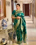 NEW ARRIVAL LICHI SILK RICH PALLU & JACQUARD WORK SAREE WITH UNSTITCHED BLOUSE GREEN