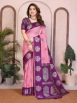 NEW PASMINA SILK BANARASI ZARI WOVEN PALLU WITH HEAVY RAJWADI ZARI WEAVING WORK SAREE WITH UNSTITCHED BLOUSE BABY PINK