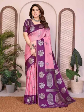 NEW PASMINA SILK BANARASI ZARI WOVEN PALLU WITH HEAVY RAJWADI ZARI WEAVING WORK SAREE WITH UNSTITCHED BLOUSE BABY PINK