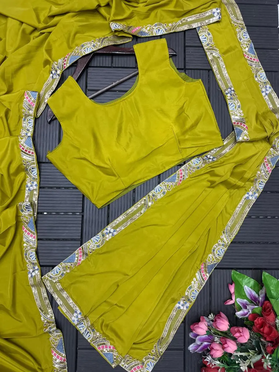 2RICH LOOK CREPE EMBROIDERY SEQUENCE CODING WORK READY TO WEAR SAREE WITH BLOUSE AND KOTI PARTY WEAR WHOLESALE PRICE ETHNIC GARMENT (12)