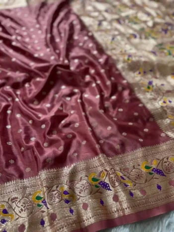 RICH LOOK GAJJI SATIN ZARI MEENA & WITH BUTTI WITH PAITHANI PALLU WORK SAREE WITH UNSTITCHED BLOUSE PEACH