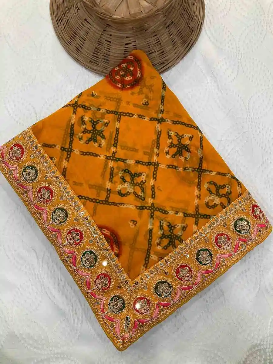 2RICH LOOK GEORGETTE BANDHEJ PRINT WITH CUTWORK LACE BORDER WORK SAREE WITH UNSTITCHED BLOUSE FESTIVE WEAR WHOLESALE PRICE ETHNIC GARMENT (6)