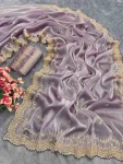 RICH LOOK GMY CHIFFON SILK SEQUENCE WORK SAREE WITH UNSTITCHED BLOUSE LAVENDER