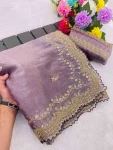 2RICH LOOK GMY CHIFFON SILK SEQUENCE WORK SAREE WITH UNSTITCHED BLOUSE WEDDING WEAR WHOLESALE PRICE ETHNIC GARMENT (7)