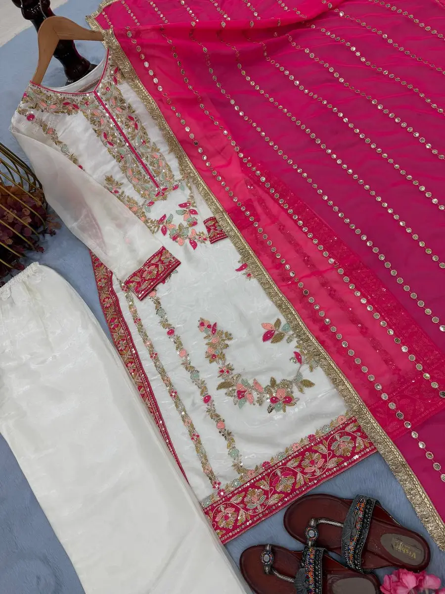 2RICH LOOK GMY SILK EMBROIDERY SEQUENCE WORK WITH RIVET MOTI WORK TOP BOTTOM WITH DUPATTA WEDDING WEAR WHOLESALE PRICE ETHNIC GARMENT (4)