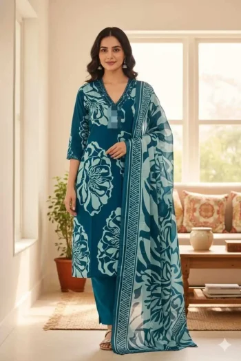 RICH LOOK SLUB RAYON DIGITAL PRINTED PAPER MIRROR EMBROIDERY WORK TOP BOTTOM WITH DUPATTA RAMA