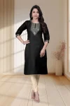 RICH LOOK TESLA COTTON EMBROIDERY WORK ONLY KURTI BLACK