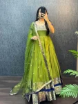 2TRADITIONAL NARYANPET SILK BORDER WORK GOWN WITH NET DUPATTA FESTIVE WEAR WHOLESALE PRICE ETHNIC GARMENT (50)