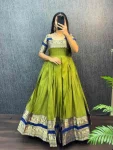 2TRADITIONAL NARYANPET SILK BORDER WORK GOWN WITH NET DUPATTA FESTIVE WEAR WHOLESALE PRICE ETHNIC GARMENT (50)