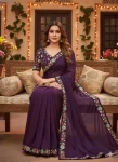 31DESIGNER STAR GEORGETTE VAL SEQUENCE EMBROIDERY LACE WORK SAREE WITH UNSTITCHED BLOUSE WEDDING WEAR WHOLESALE PRICE ETHNIC GARMENT (2)