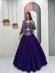 DESIGNER VICHITRA SILK THREAD AND SEQUENCE WORK LEHENGA CHOLI WITH KOTI  PURPLE