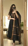 31FANCY COTTON JACQUARD WEAVING ZARI BORDER WORK GOWN WITH DUPATTA FESTIVE WEAR WHOLESALE PRICE ETHNIC GARMENT(10)
