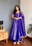 FANCY VISCOSE JACQUARD WORK GOWN BOTTOM WITH DUPATTA BLUE