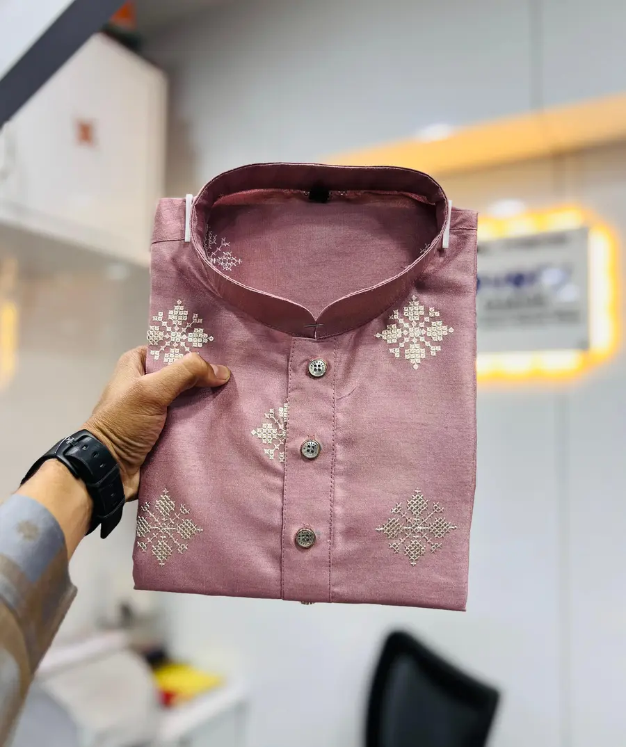 32NEW ARRIVAL CARBON SILK CROTCH STITCH & MATE COPPER SEQUENCE WORK MEN'S KURTA PAYJAMA FESTIVE WEAR WHOLESALE PRICE ETHNIC GARMENT (21)