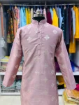 NEW ARRIVAL CARBON SILK CROTCH STITCH & MATE COPPER SEQUENCE WORK MEN'S KURTA PAYJAMA BABY PINK