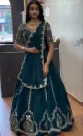 32RICH LOOK CHINON EMBROIDERY THREAD AND SEQUENCE WORK LEHENGA CHOLI WITH DUPATTA WEDDING WEAR WHOLESALE PRICE ETHNIC GARMENT(28)