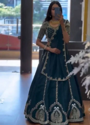 RICH LOOK CHINON EMBROIDERY THREAD AND SEQUENCE WORK LEHENGA CHOLI WITH DUPATTA MORPICH