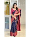 DESIGNER BANARASI SILK WEAVING WORK SAREE WITH UNSTITCHED BLOUSE NAVY BLUE