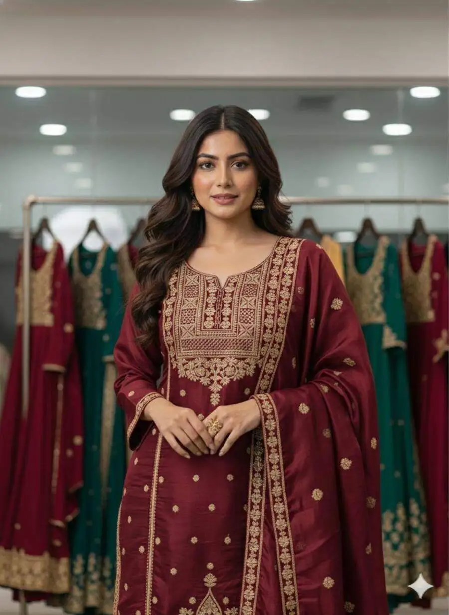 3DESIGNER GMY SILK CODING SEQUENCE EMBROIDERY WORK TOP SHARARA WITH DUPATTA FESTIVE WEAR WHOLESALE PRICE ETHNIC GARMENT (12)