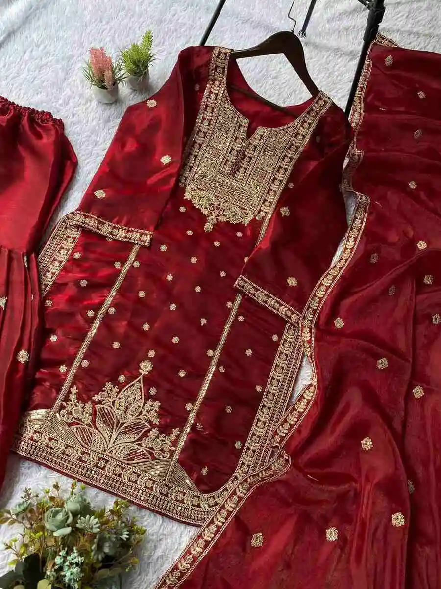 3DESIGNER GMY SILK CODING SEQUENCE EMBROIDERY WORK TOP SHARARA WITH DUPATTA FESTIVE WEAR WHOLESALE PRICE ETHNIC GARMENT (13)