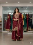 DESIGNER GMY SILK CODING SEQUENCE EMBROIDERY WORK TOP SHARARA WITH DUPATTA MAROON